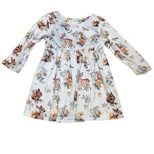 Boutique Baby Girls Dress 9-12 Mo White Deer Bunny Woodland